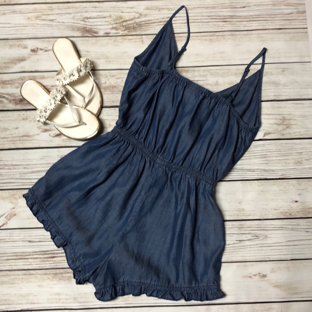 Denim Lightweight Ruffle Romper - Picture 2 of 6